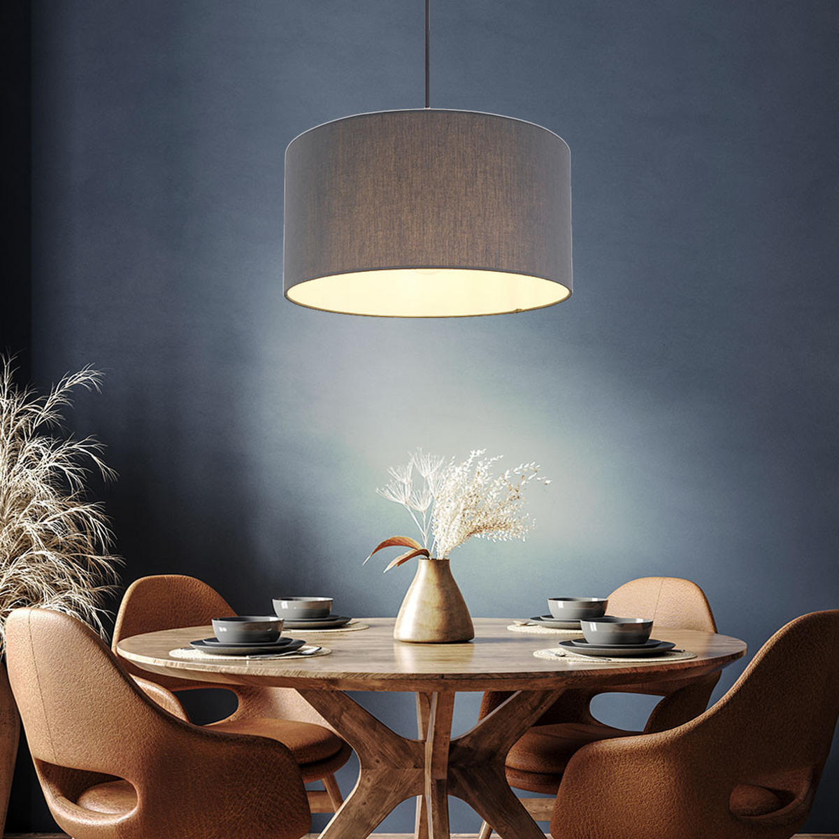 LED HÄNGELEUCHTE Textil Anthrazit Silber - Anthrazit, Metall (40/40/140cm) - Globo Lighting