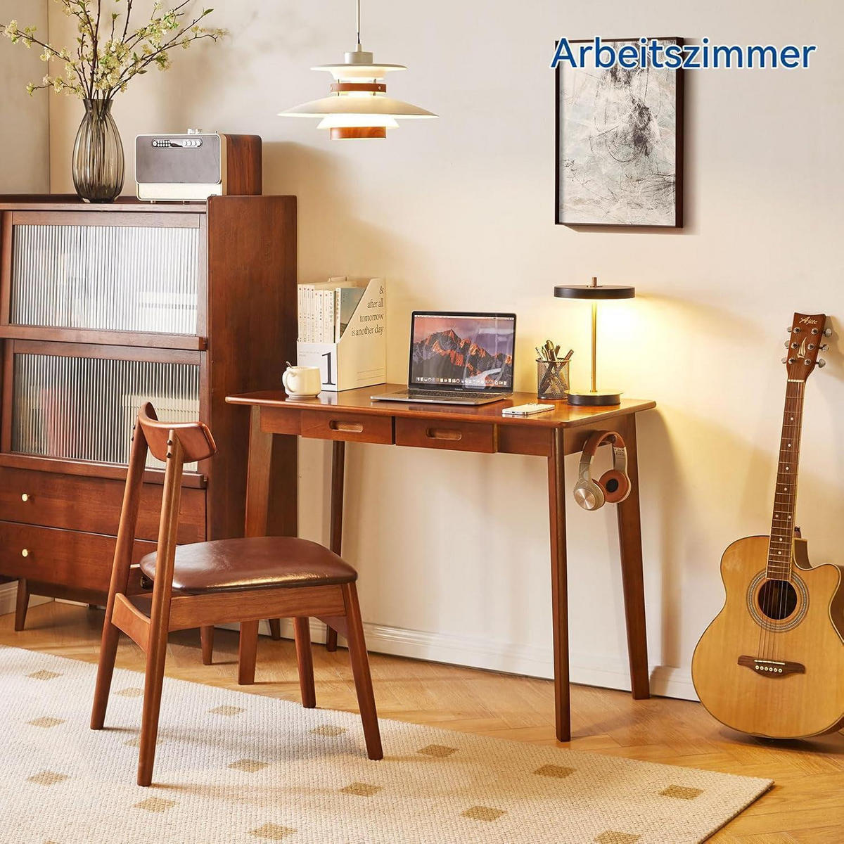 SCHREIBTISCH Massivholz mit Schubladen 99 x 50 x 76 cm - Braun, Holz (100/50/75cm)