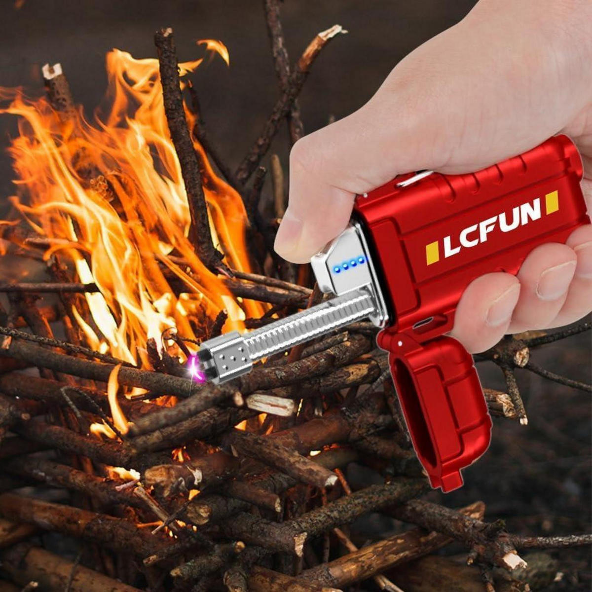 FEUERZEUG mit flexiblem Hals und LED-Taschenlampe Rot - Rot, Metall (4.5/1.8/8cm)