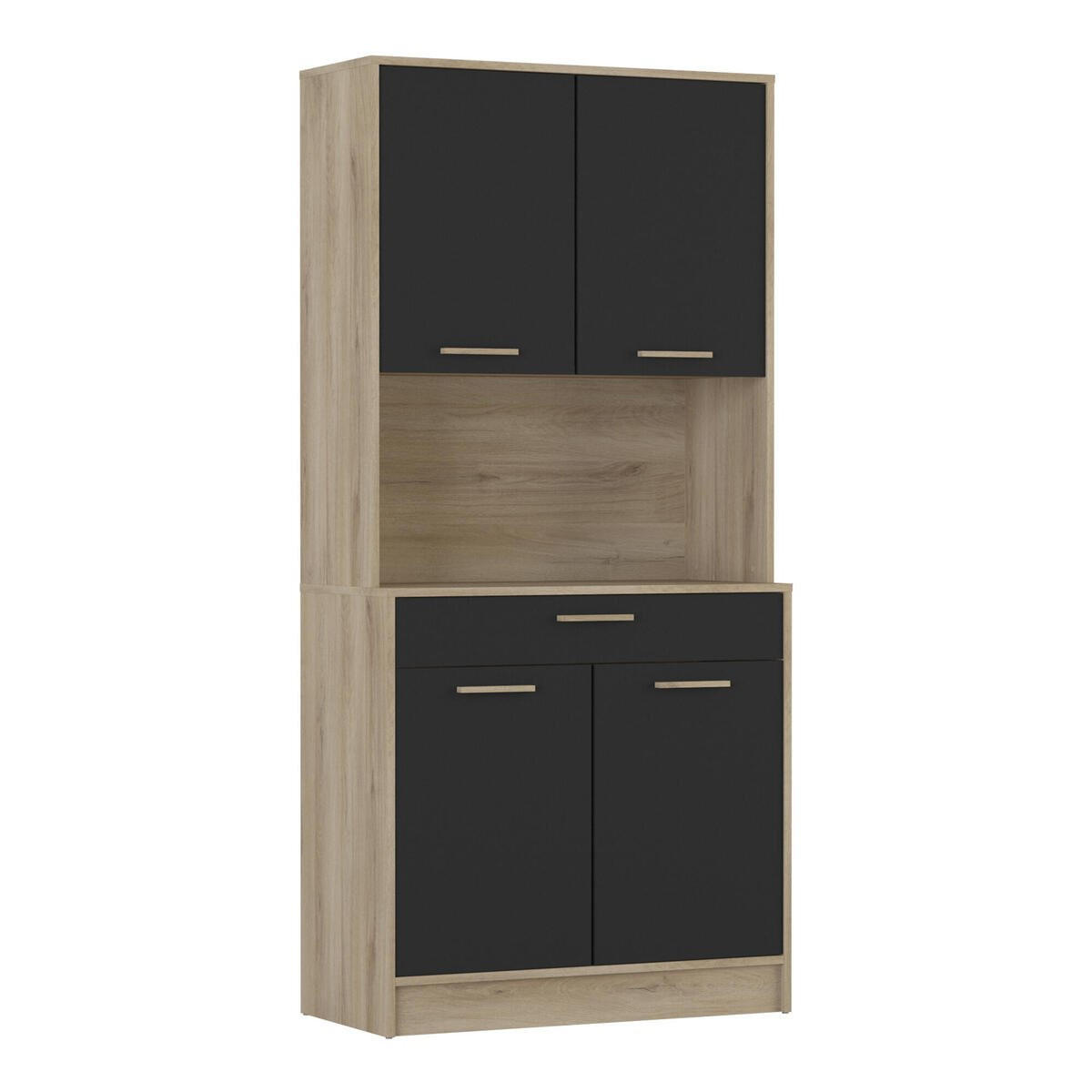 HIGHBOARD mit 4 Türen und 1 Schublade, Dekor Holz und Schwarz - L83 cm - Braun, Holzwerkstoff (40/176.1/83.3cm) - Calicosy