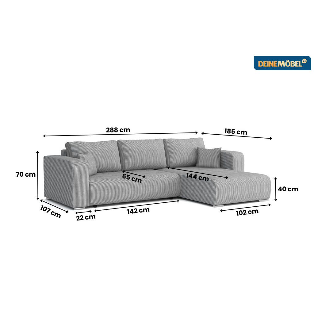 Thumbnail - Deine Möbel 24 Ecksofa, Beige, Textil, Ottomane rechts, 288x185 cm, Wohnzimmer, Sofas & Couches, Wohnlandschaften, Eckso...