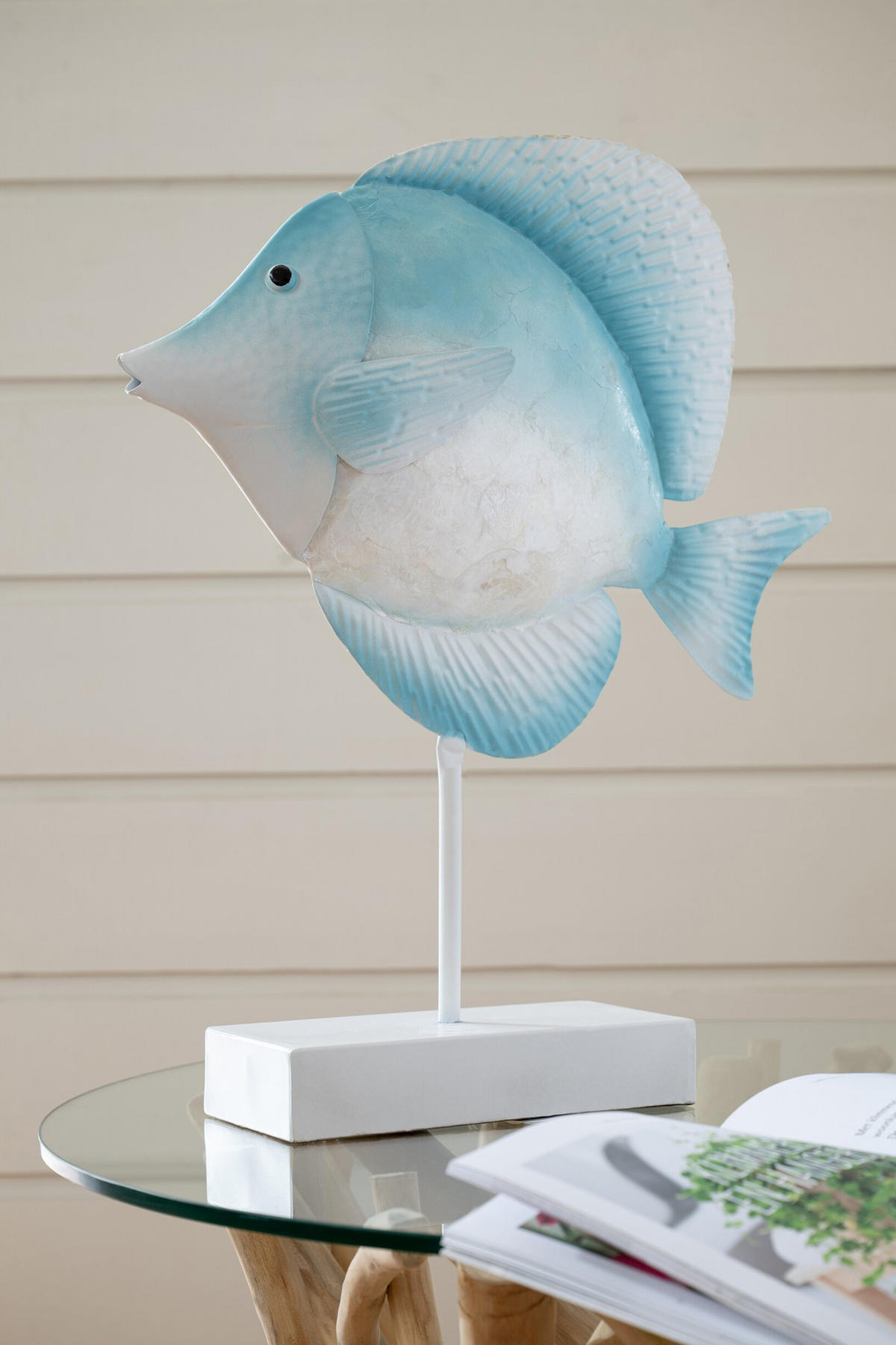 DEKOOBJEKT FISCH AUF FUß - Blau, Metall (7.6/46.5/38.7cm) - J-Line