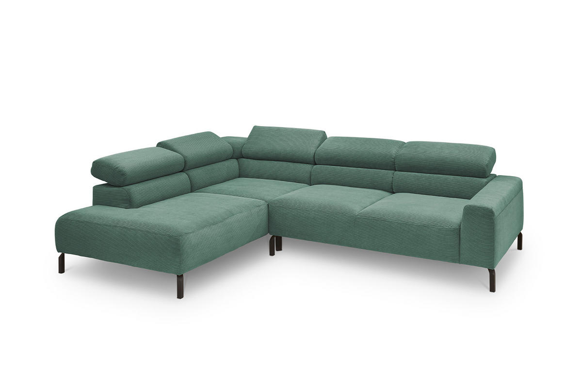 ECKSOFA MIT MOTORISCHEM SITZVORZUG DELIA Smaragdgrün Cord - Smaragdgrün/Schwarz, Textil/Metall (276/219cm) - KAWOLA