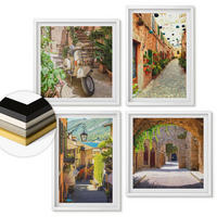 WANDBILDER 4er-Set - 50x50 cm & 40x60 cm Weißer Rahmen - Charmante Straßen und Pizza - Weiß, Kunststoff (50/50cm) - ArtPrintCave