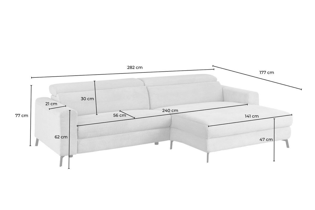 ECKSOFA LAISKA Braun Cord - Dunkelbraun/Schwarz, Textil/Metall (282/177cm) - KAWOLA