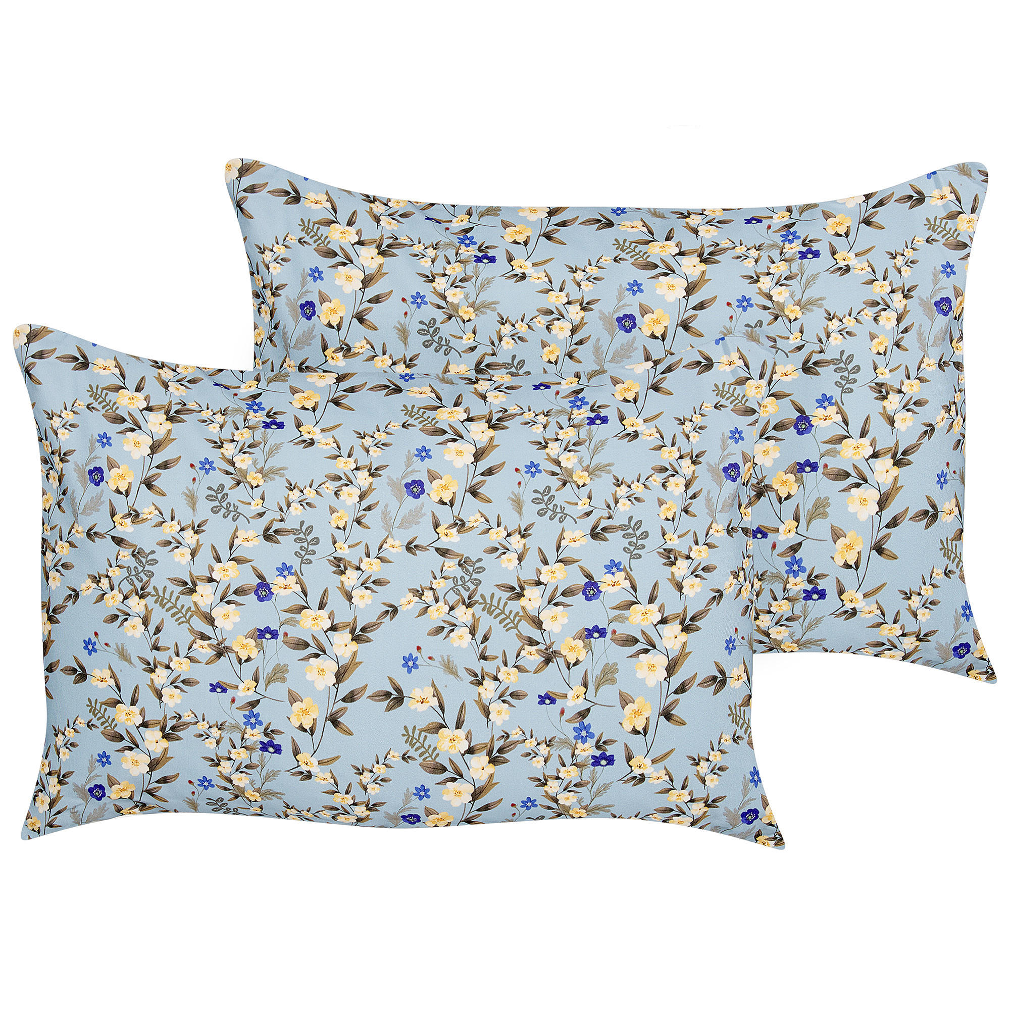 GARTENKISSEN 2er-Set Blumenmuster blau 40/60 cm Valloria - Hellblau, Textil (60/40cm) - Beliani