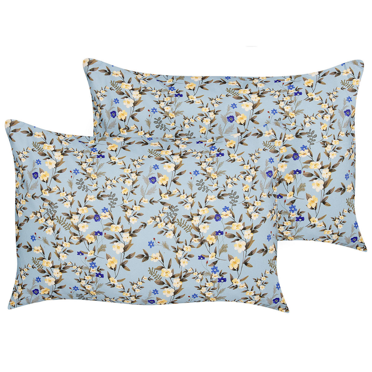 GARTENKISSEN 2er-Set Blumenmuster blau 40/60 cm Valloria - Hellblau, Textil (60/40cm) - Beliani