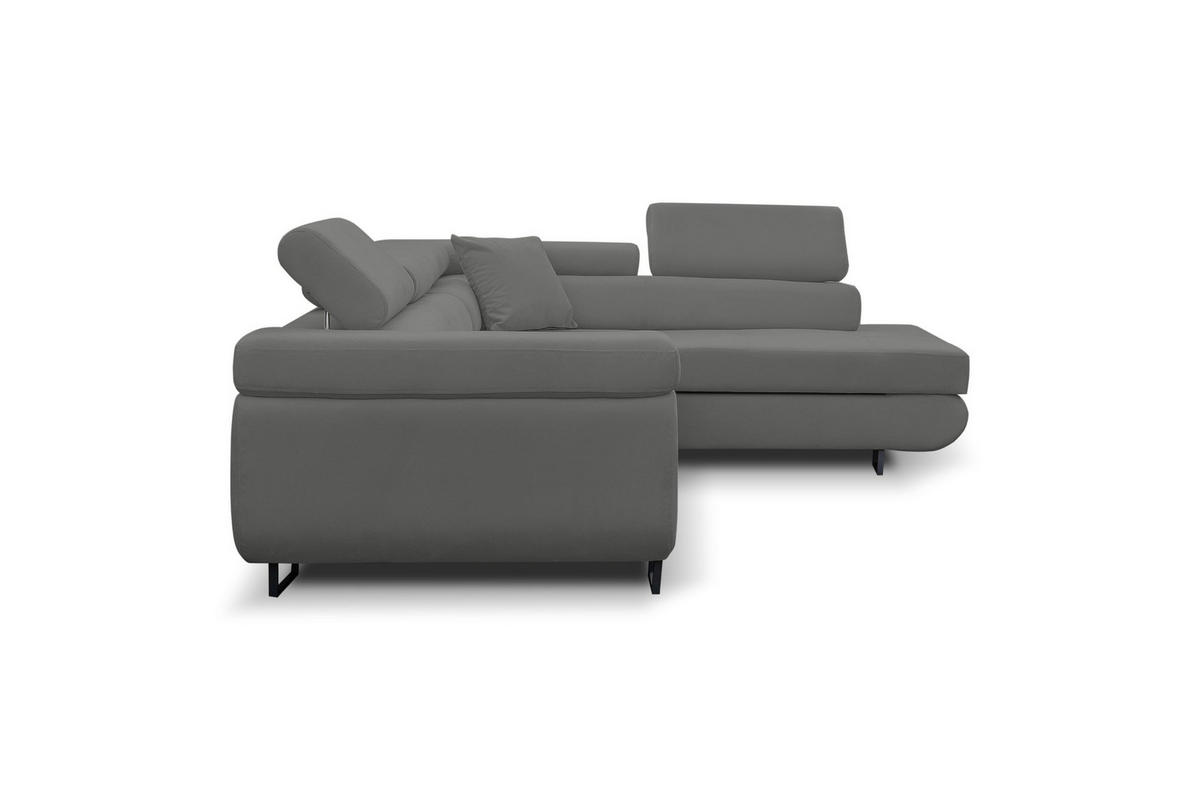 ECKSOFA Jerry in L-Form mit Schlaffunktion und Bettkasten, Farbe: Grau, Veloursstoff, Ottomane Rechts - Grau, Textil (275/202cm) - VENASI MÖBEL