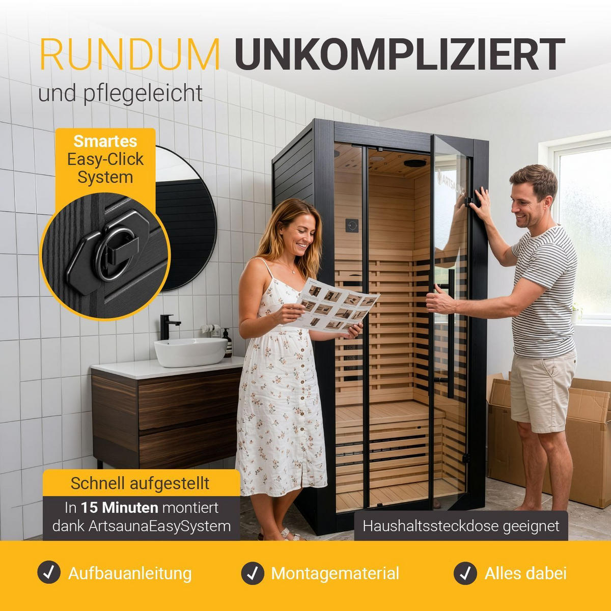 INFRAROTKABINE Trondheim90 natur mit Dual-Technologie & Hemlockholz - Schwarz, Holz (90/190/90cm) - Artsauna