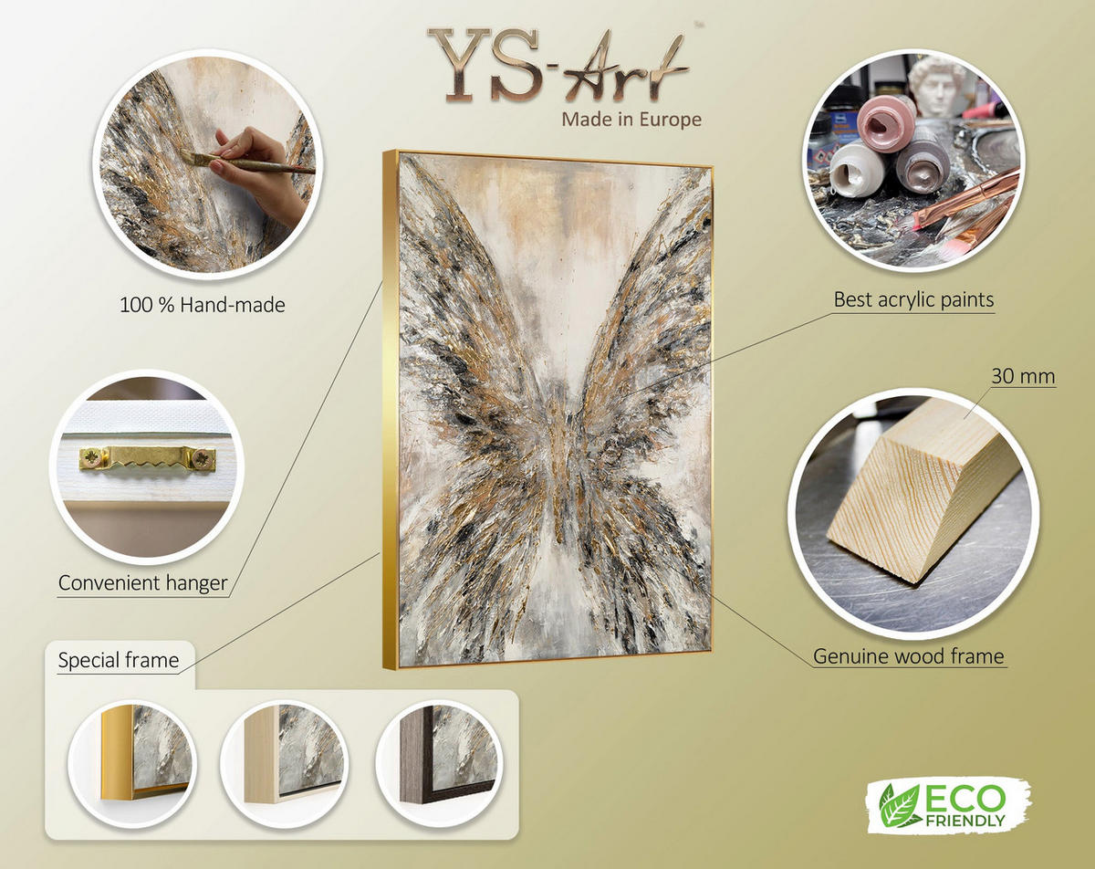 GEMÄLDE Goldene Flügel Schattenfugenrahmen Beige 140x100 cm - Beige, Holz (140/100cm) - YS-art gallery