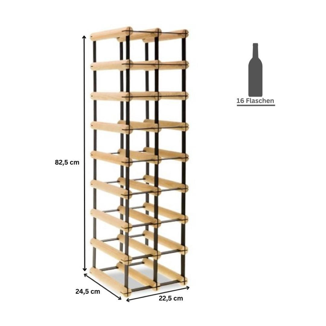 WEINREGAL Vinotega Mod Metal 82,5x22,5x24,5 cm 2x8 Flaschen Massives Kiefernholz Natur - Naturfarben, Holz (22.5/82.5/24.5cm) - PROREGAL