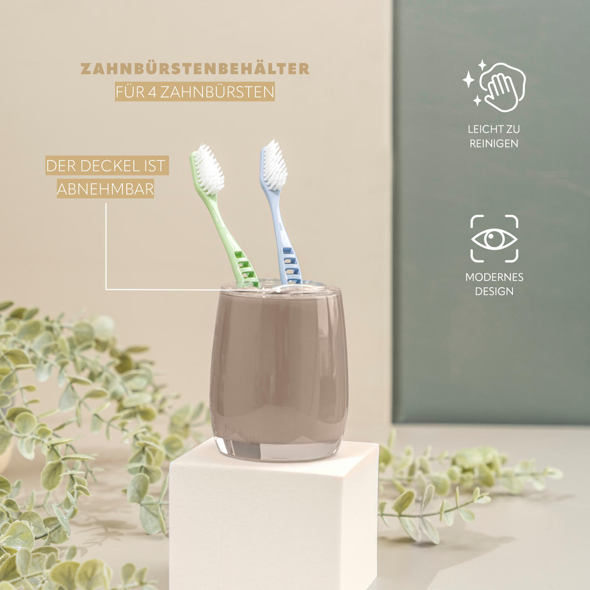 ZAHNBÜRSTENBEHÄLTER SAVONA, braun - Cappuccino, Kunststoff (8/10/8cm) - bremermann