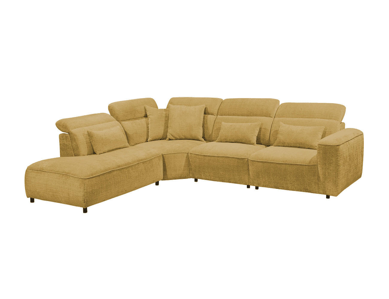 ECKSOFA mit 5-fach verstellbare Kopflehnen und pflegeleichter Mikrofaser-Chenille-Bezug - Goldfarben/Schwarz, Kunststoff/Textil (339/285cm) - ed exciting design