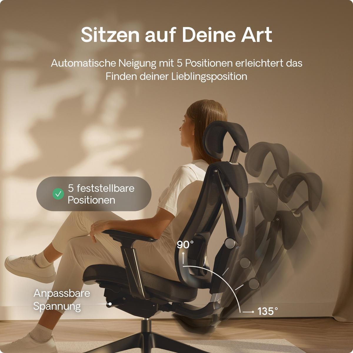 BÜROSTUHL Verstellbarer Ergonomischer SitPro Schwarz 3-Dimensional Armlehne, Integrierte 5-Wege-Lendenwirbelstütze - Schwarz, Kunststoff (72/113/67cm) - Desktronic