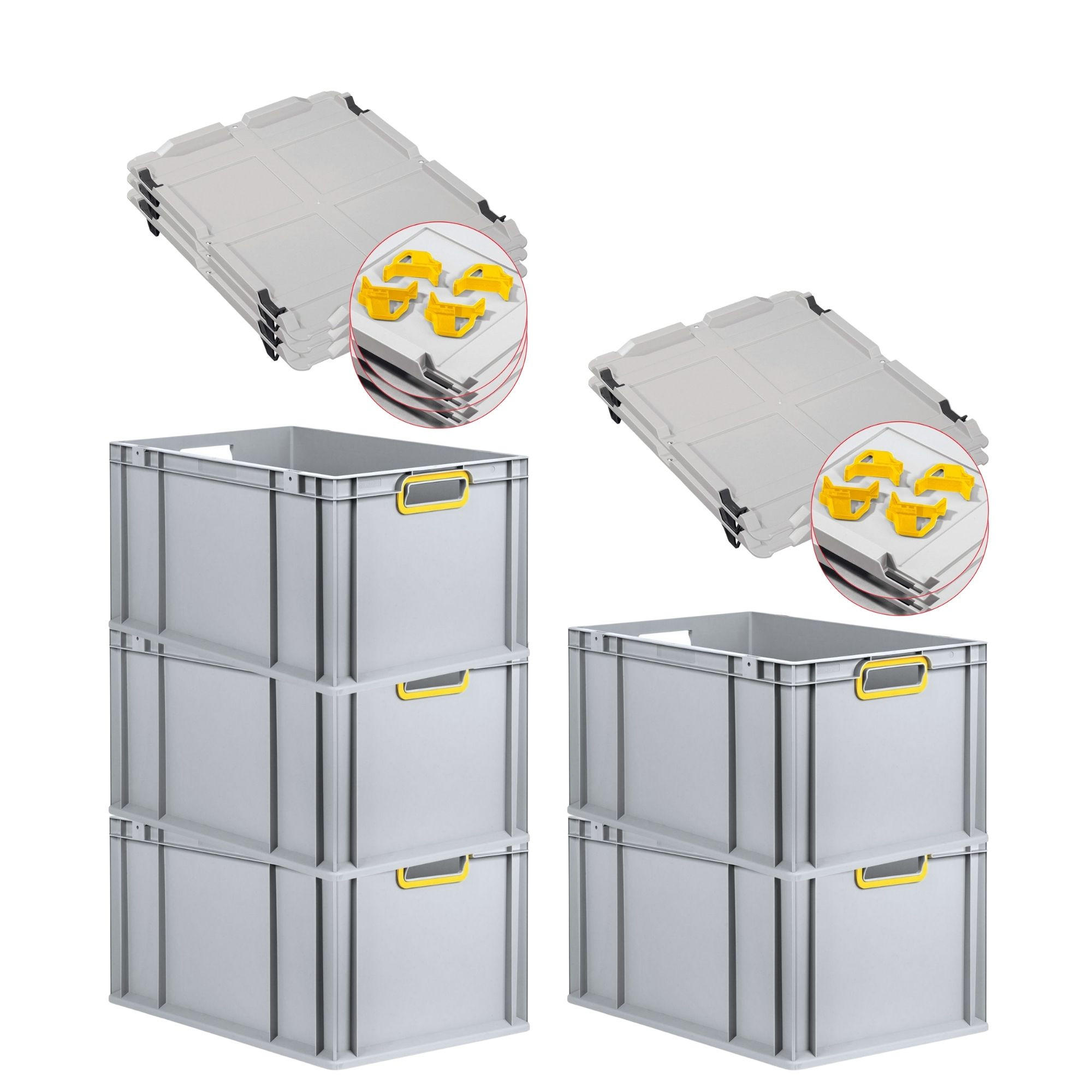 EUROBOX 5x Nextgen Color Mit Auflagedeckel 32x40x60cm Griffe Gelb Offen - Gelb, Kunststoff (40/32/60cm) - PROREGAL