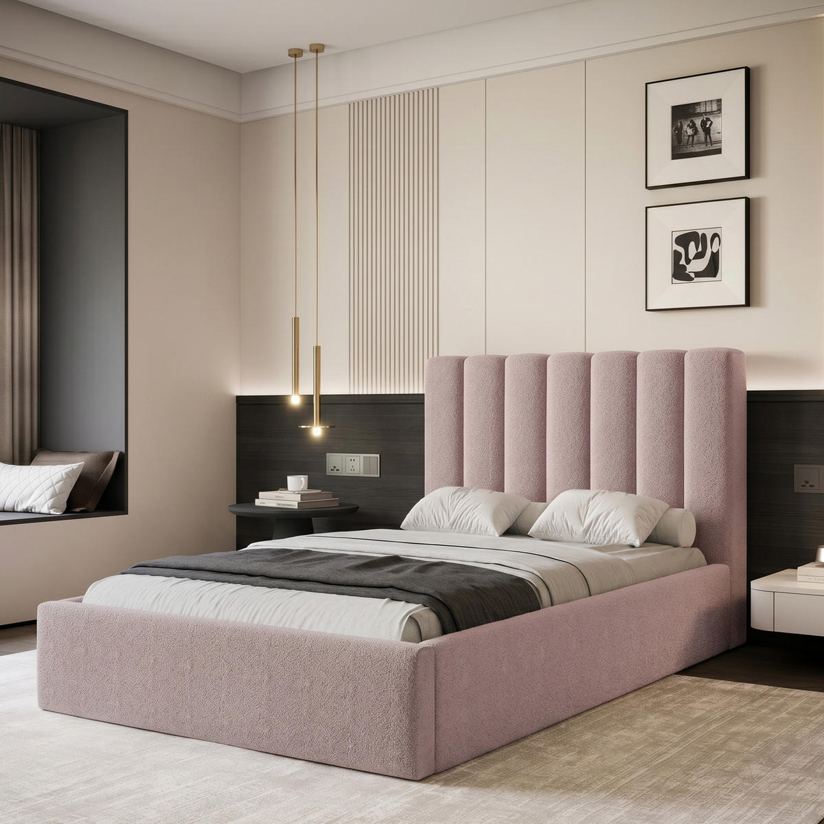 POLSTERBETT CIERO 120x200 cm Altrosa Boucle (Stoff Abriamo) - mit Bettkasten und Lattenrost - Dunkelrosa, Holzwerkstoff/Textil (120/200cm) - Ravio