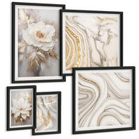 BILDER SET 5er Set - 50x50 cm & 20x30 cm & 40x60 cm Schwarzer Rahmen - Subtile abstrakte Muster - Schwarz, Kunststoff (40/60cm) - TULUP
