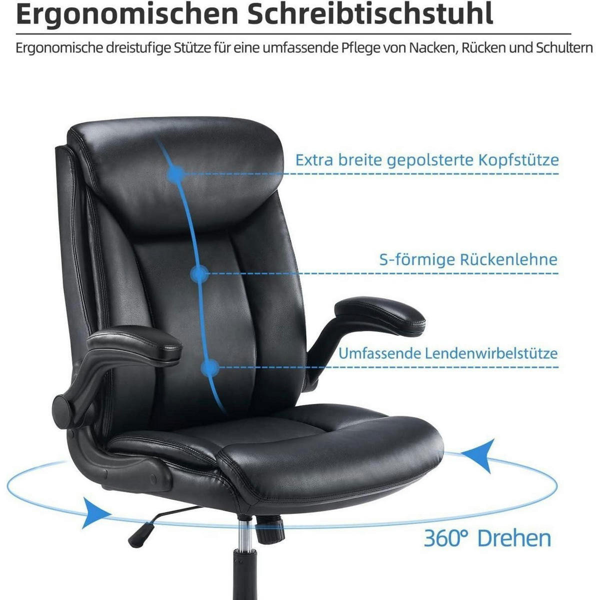 BÜROSTUHL mit hochklappbarer Armlehne Schwarz - Schwarz, Kunststoff (68/117/68cm)