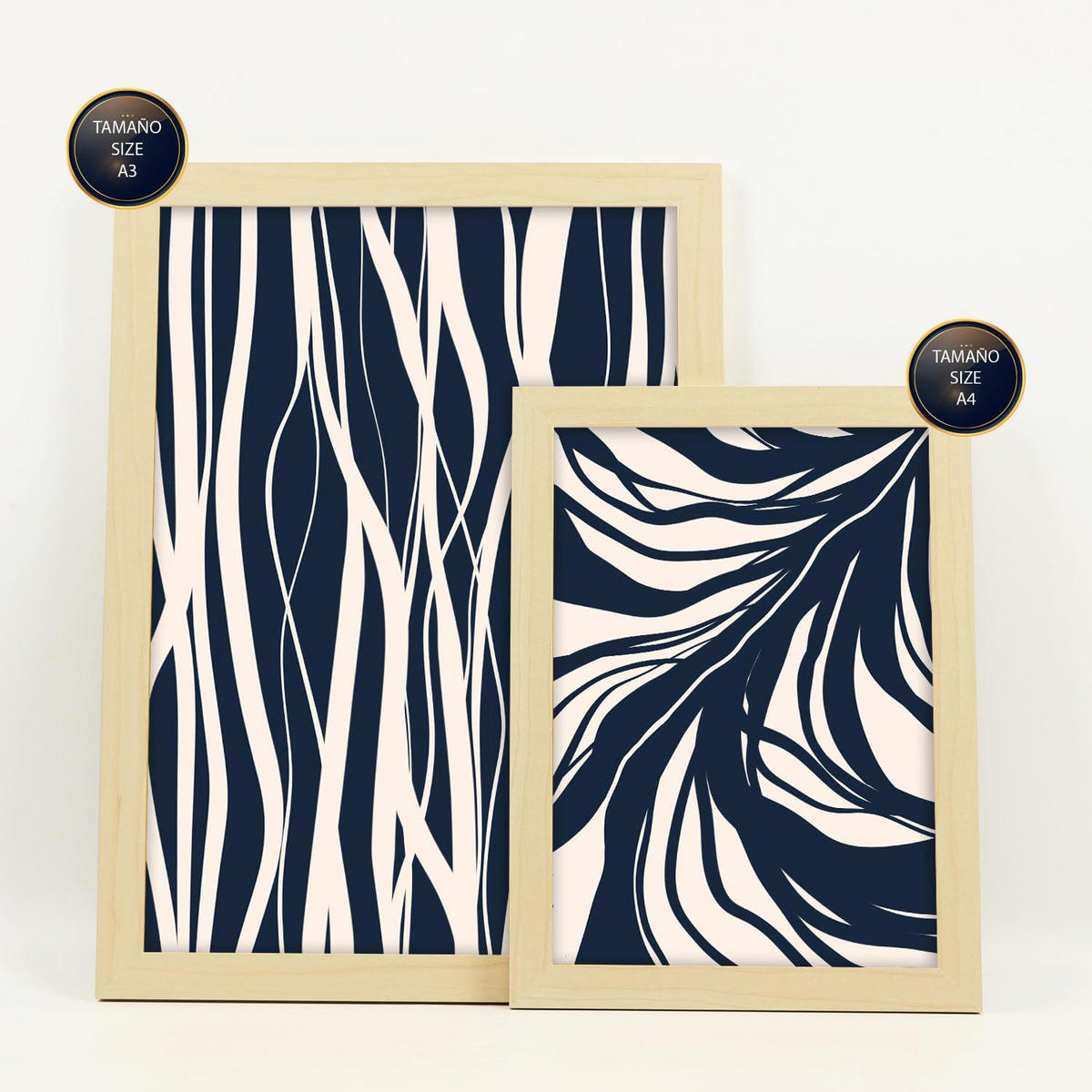 POSTER Set Mit 6 Zweigmuster In Abstrakter Form Ästhetische Dekodrucke Für Ihr Wohnzimmer, Schlafzimmer Oder Zuhause A3 & A4 Rahmen Aus Hellem Holz - Beige, Papier (29/3cm) - Nacnic
