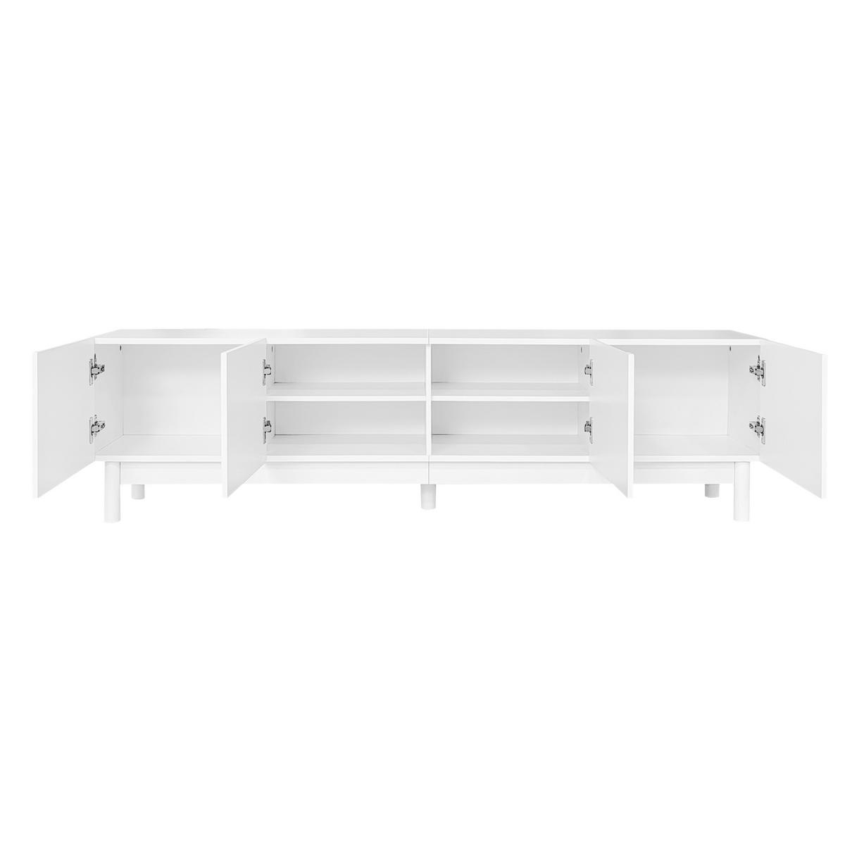TV stolek 169/34/45,5 cm s bezúchytkovými dvířky a úložným prostorem, Bílá - bílá, kompozitní dřevo (169/45.5/35cm) - Redom