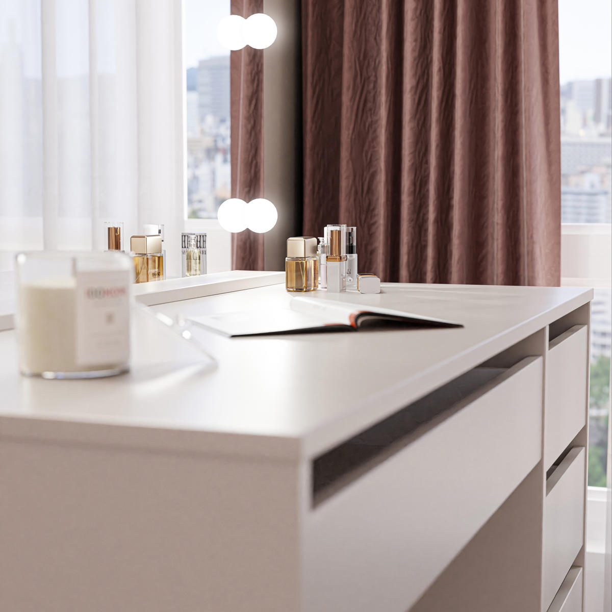 SCHMINKTISCH Bella Beige Cashmere 110 cm mit Spiegel und LED Beleuchtung - Kaschmir, Holzwerkstoff (110/77/55cm) - Idohome