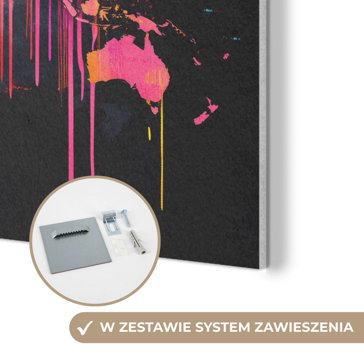 AKUSTIKBILD Weltkarte - Farbe - Bunt - Graffiti - Welt Gemälde 80x60 cm - Multicolor, Textil (80/60/0.9cm) - MuchoWow