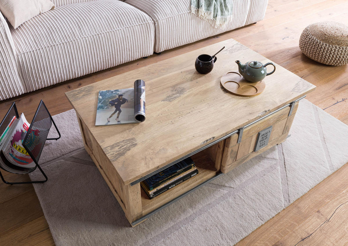 COUCHTISCH Mango 120x70x45 whitewash lackiert RAILWAY #3007 - Beige, Holz (120/70/45cm) - Massivmoebel24