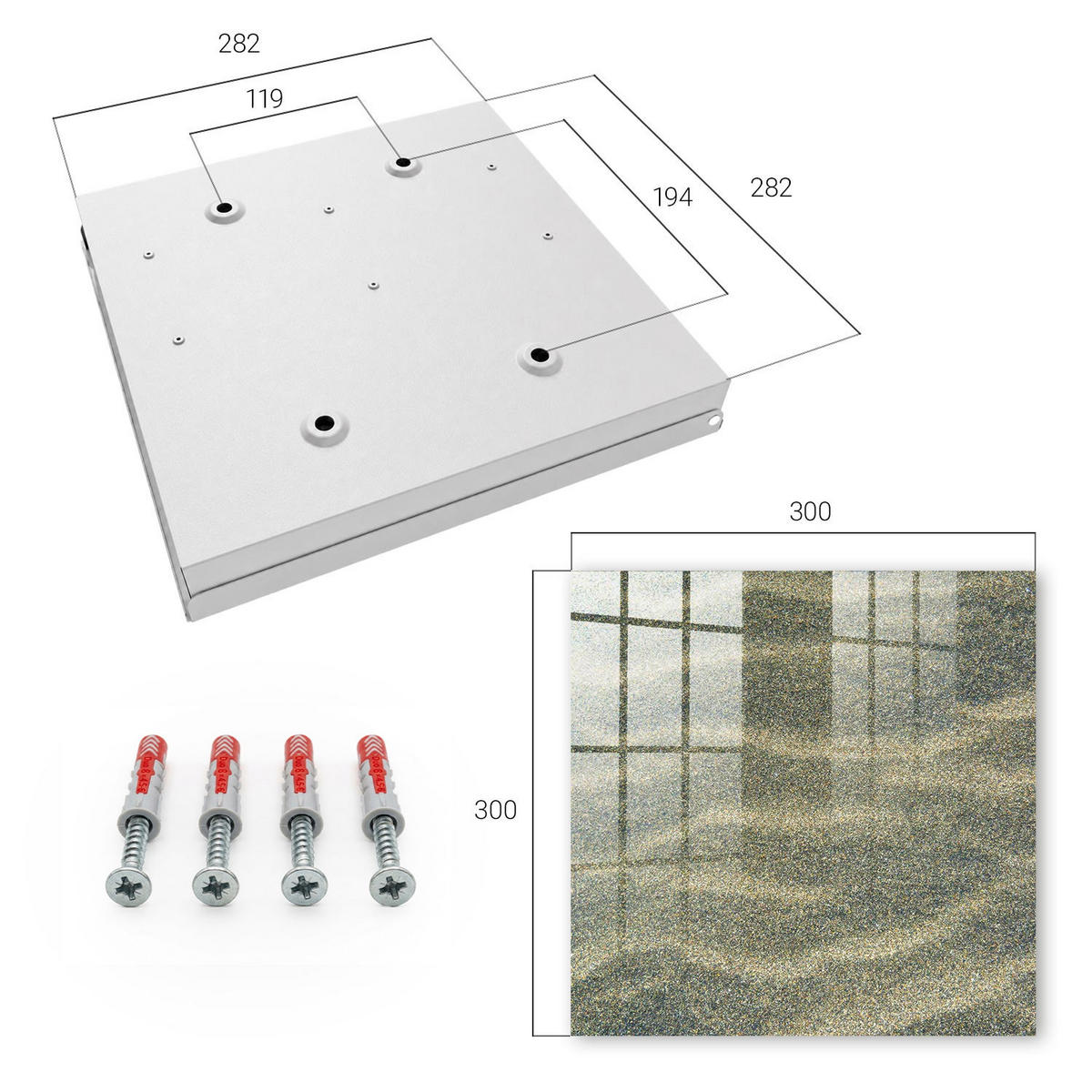 SCHLÜSSELBOX Weiß 30x30 cm – Türöffnung nach rechts - Sandwellen - Grau, Metall (30/30/5cm) - TULUP