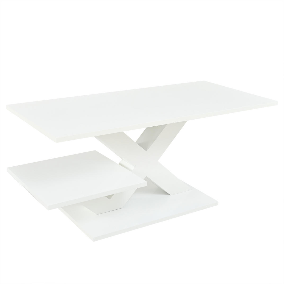 COUCHTISCH mit doppelter Arbeitsplatte und X-förmigen Tischbeinen MDF Weiß 100/48/45 cm - Weiß, Holzwerkstoff (100/48/45cm) - EVRYAE