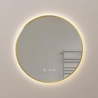 BADSPIEGEL mit LED-Beleuchtung Anti-Beschlag Zeitanzeige Goldfarben Ø 80 cm - Goldfarben, Glas (80/80/3cm) - EMKE