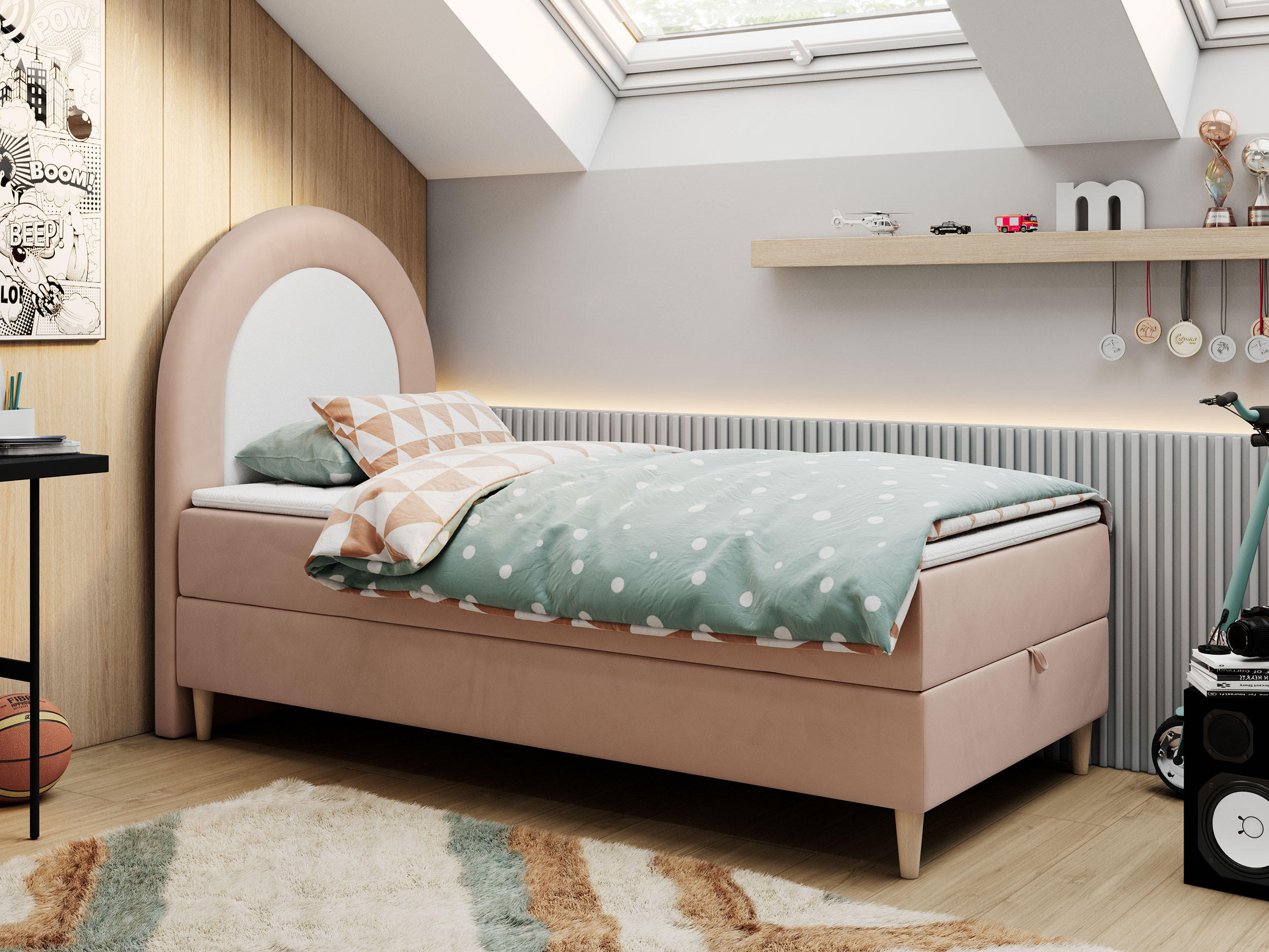 BOXBETT NEST 90/180 Rosa Velvet - H3 - Rosa, Holz/Textil (90/180cm) - MKS