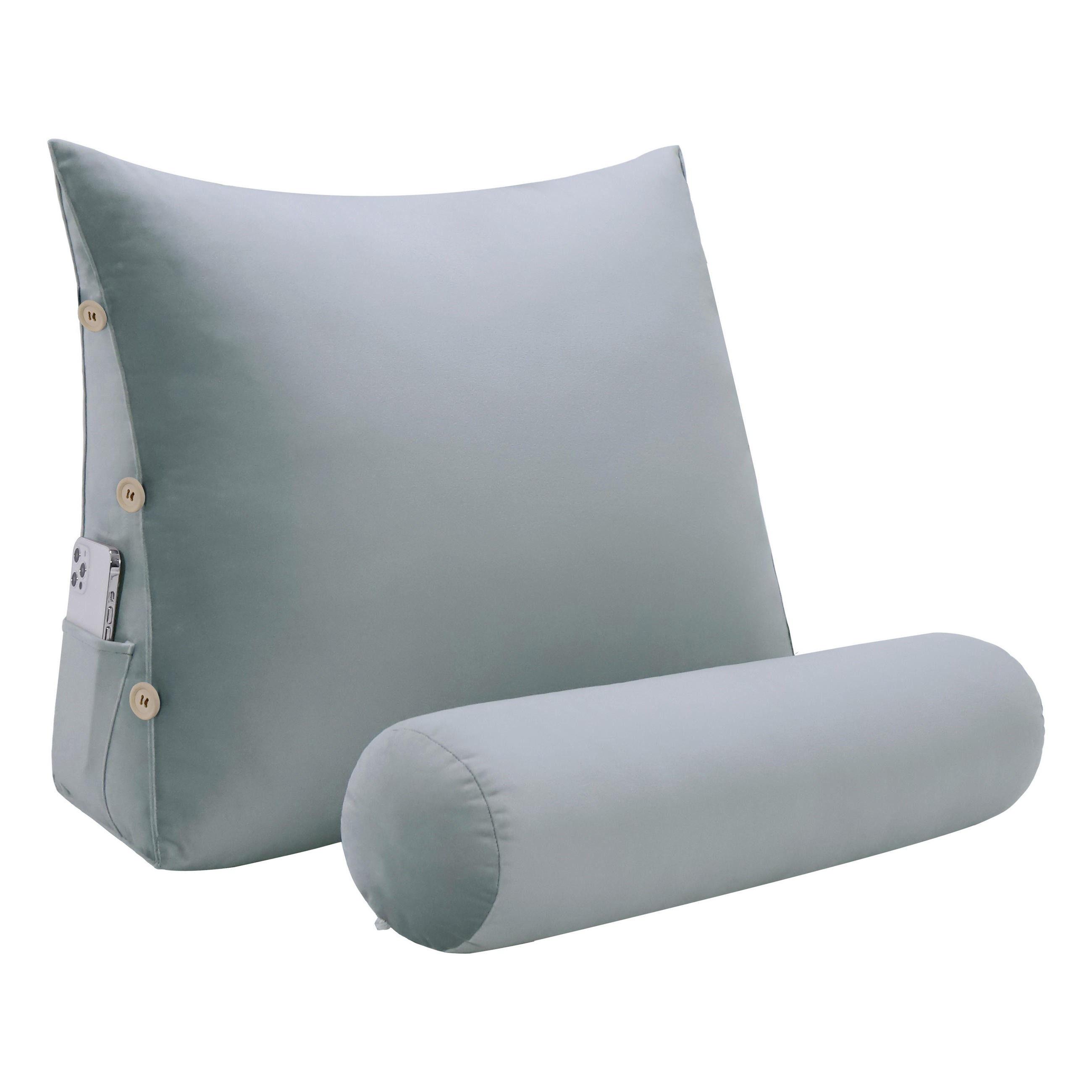 KEILKISSEN mit Nackenrolle Samtlook Grau 60 cm - Grau, Textil (50/60cm) - Vercart