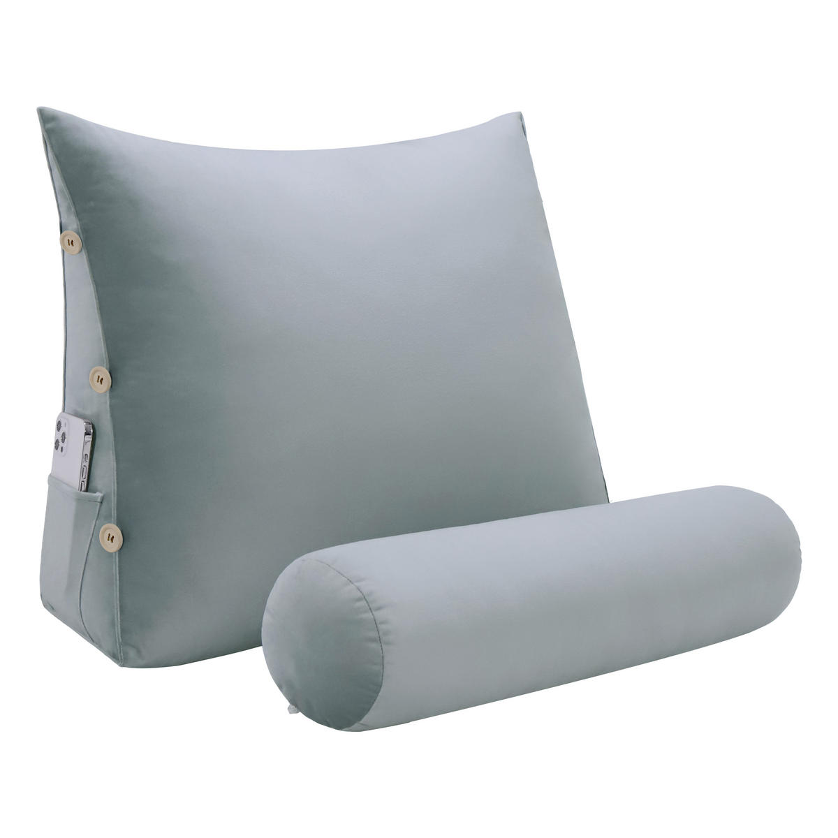 KEILKISSEN mit Nackenrolle Samtlook Grau 60 cm - Grau, Textil (50/60cm) - Vercart