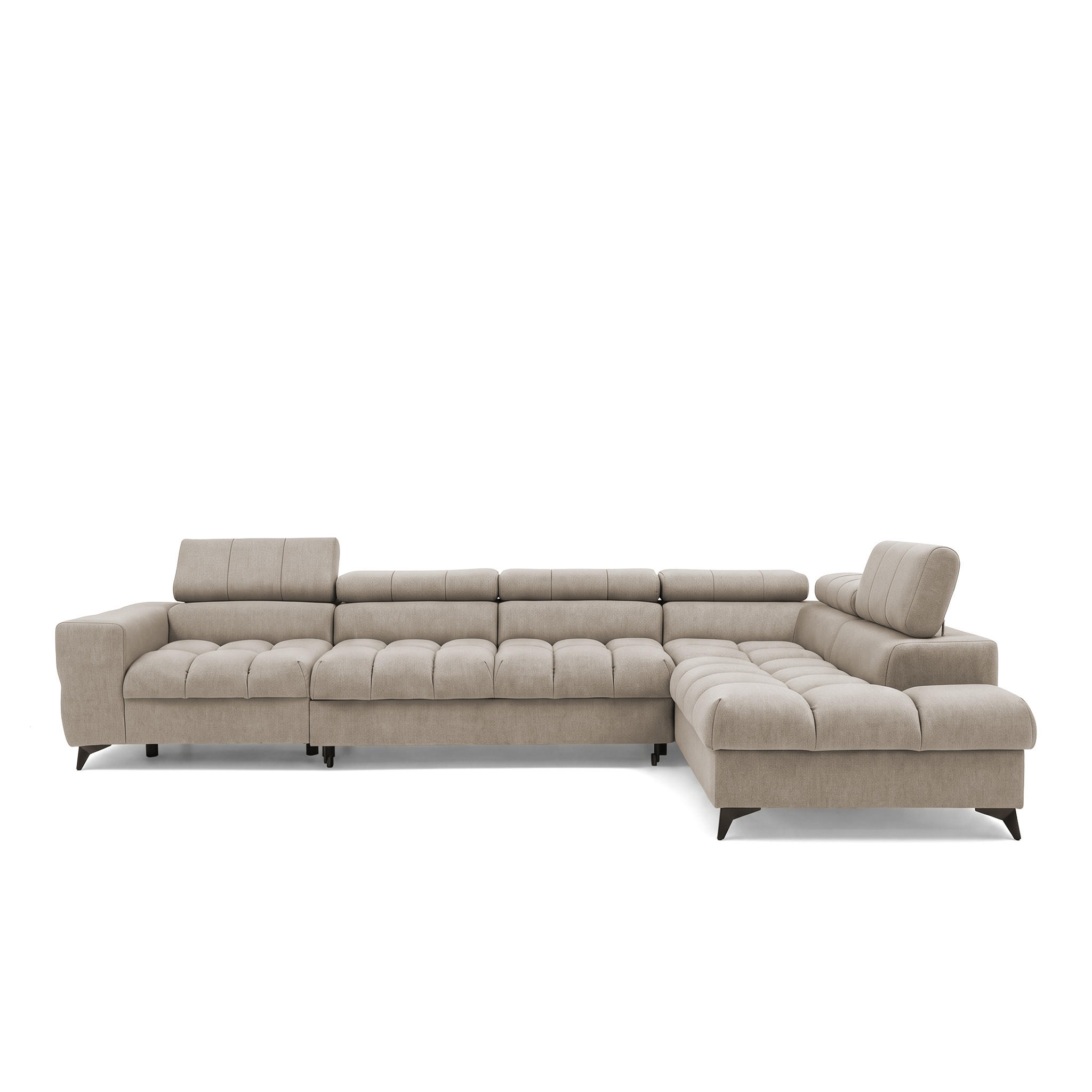 ECKSOFA PUDDING MAXI L Rechts mit Schlaffunktion 125x195 Velours Creme - Creme/Schwarz, Holz/Textil (350/203cm) - Muffo