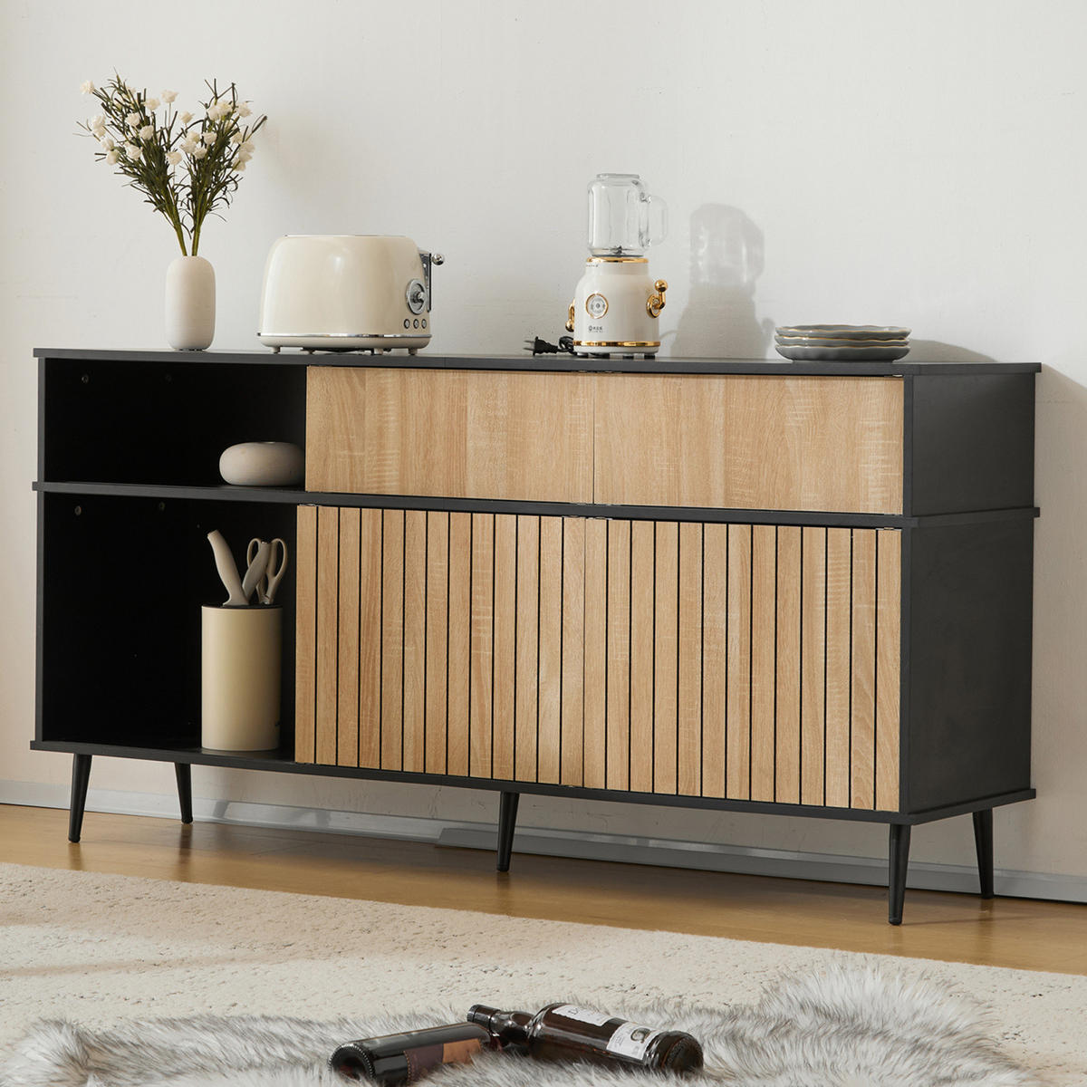 SIDEBOARD mit Schiebetür, Schublade, Stauraum - Kastanienfarben, Holz (160/80/40cm)