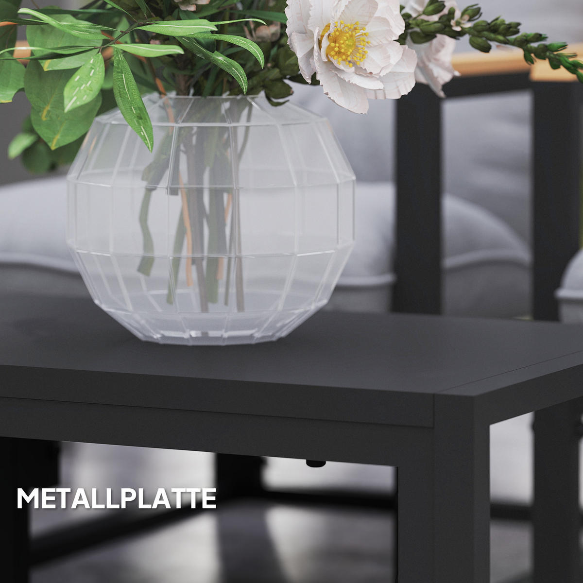 Gartenmöbel-Set 4er Set Stahl Polyester Hellgrau - Hellgrau/Schwarz, Textil/Metall - Outsunny