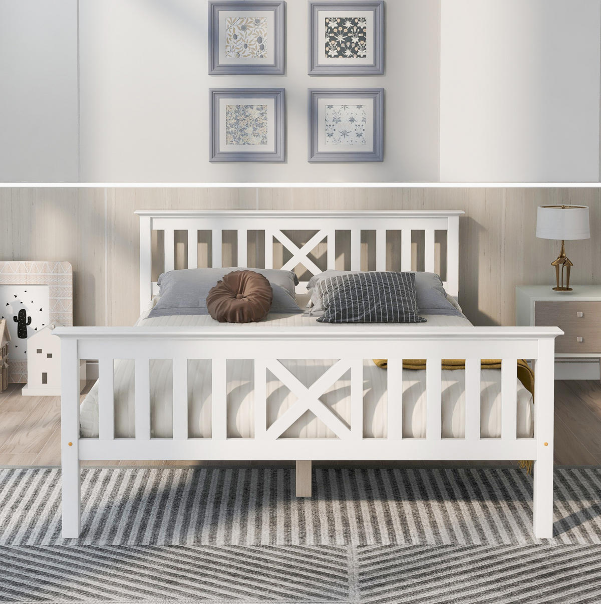 DOPPELBETT 140/200 cm mit Lattenrost, X-Kopfteil und optionalem Stauraum, Weiß - Weiß, Holzwerkstoff (140/200cm) - Redom