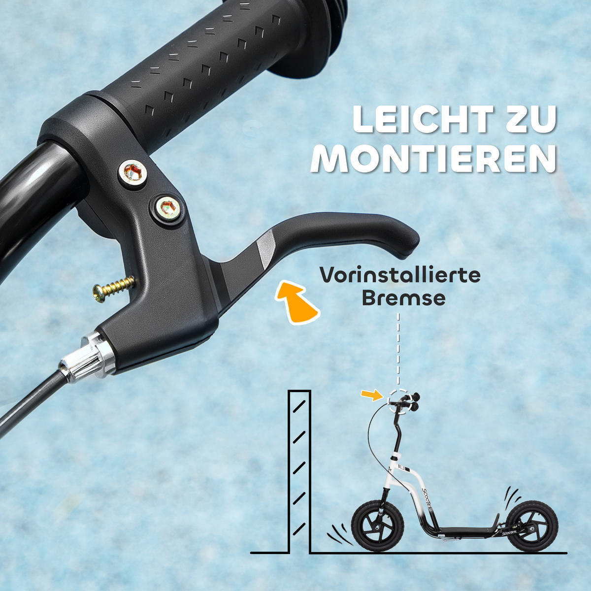 ROLLER Kinder Tretroller Kickscooter mit verstellbarem Lenker 12 Zoll Räder Weiß - Weiß, Kunststoff (115/50/88cm) - AIYAPLAY