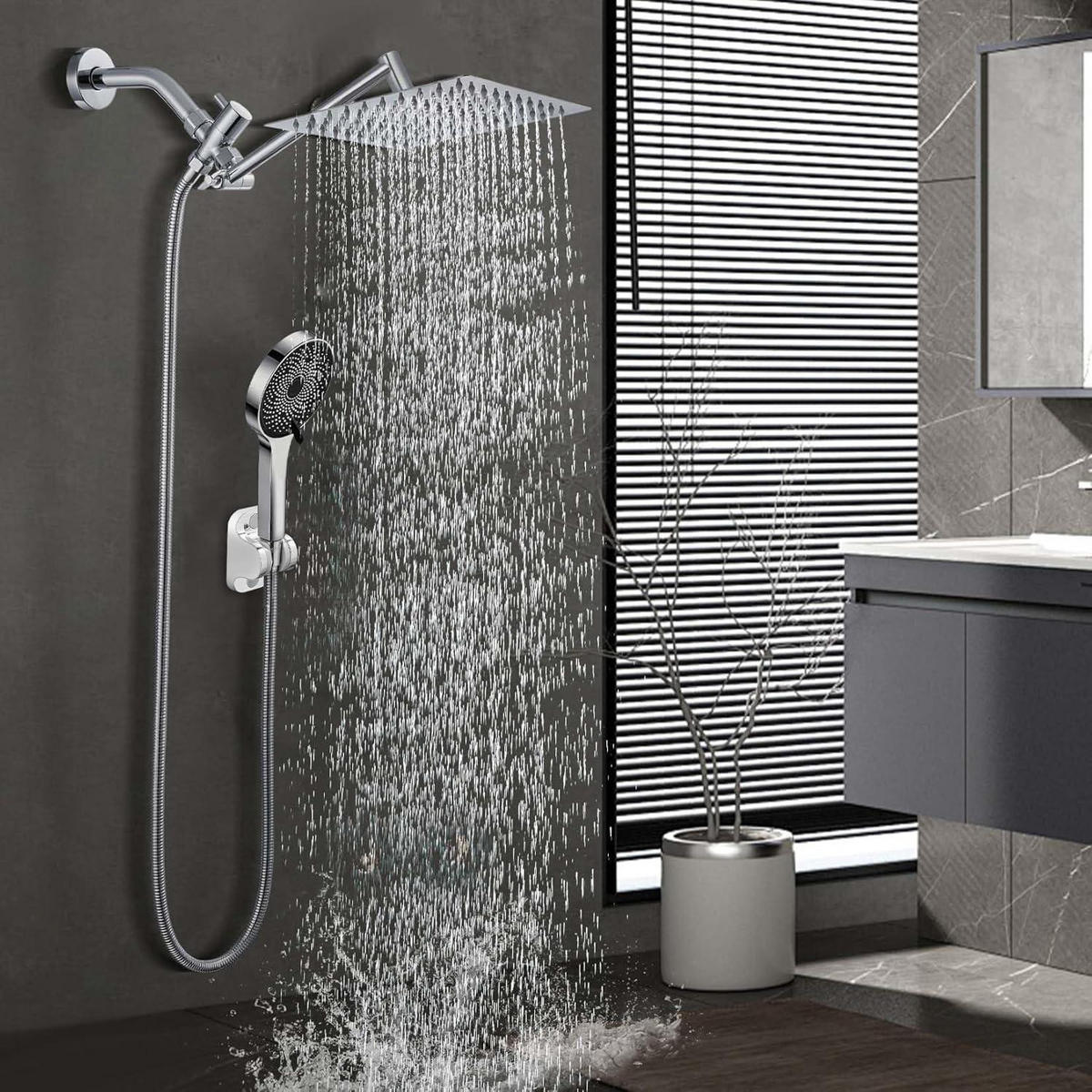 REGENDUSCHE 30 cm Edelstahl quadratisch mit Anti-Kalk-Düsen - Silberfarben, Metall (30/12.7/30cm)