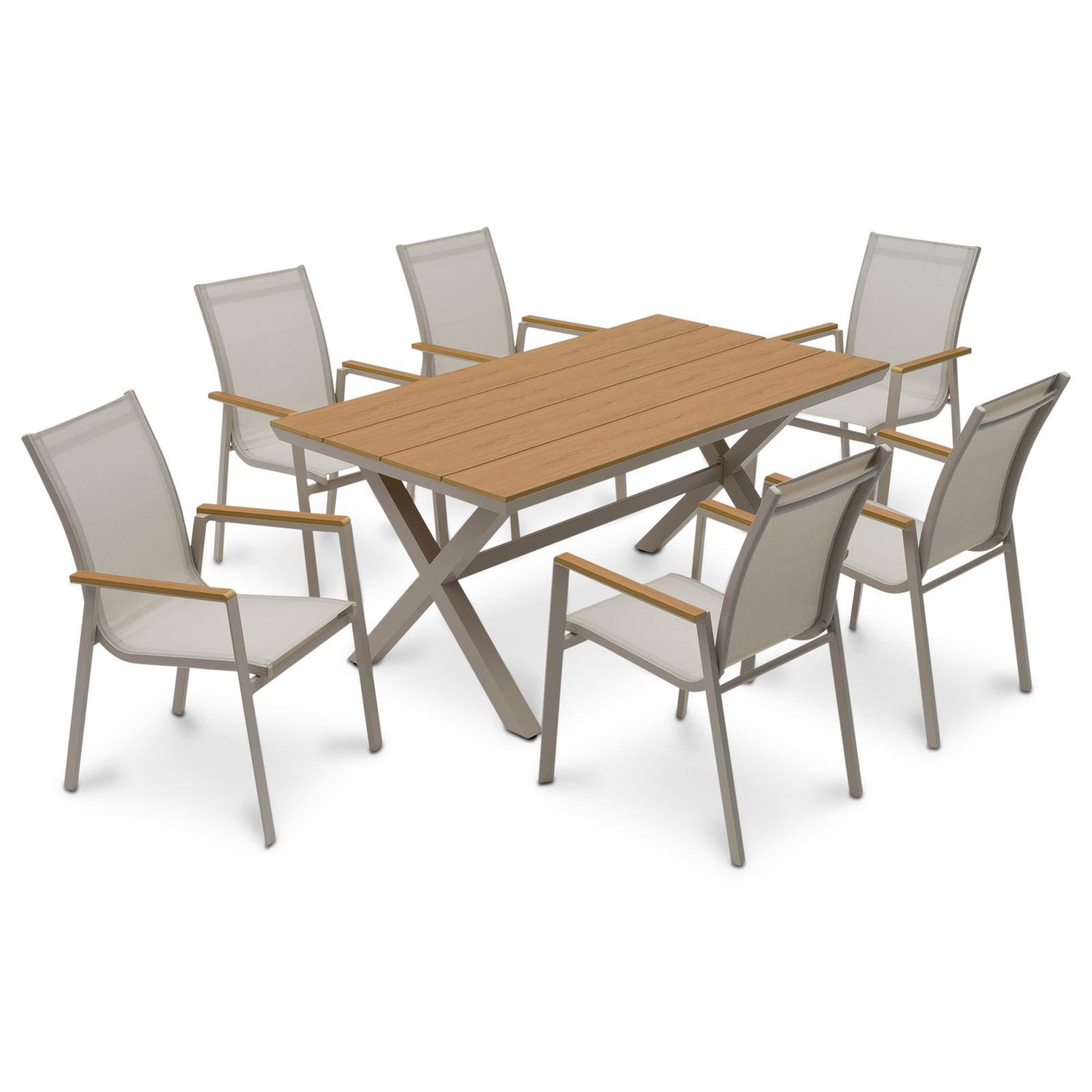 GARTENMÖBEL SET WINDY 7er Set beige, champagne - Beige, Metall - IDIMEX