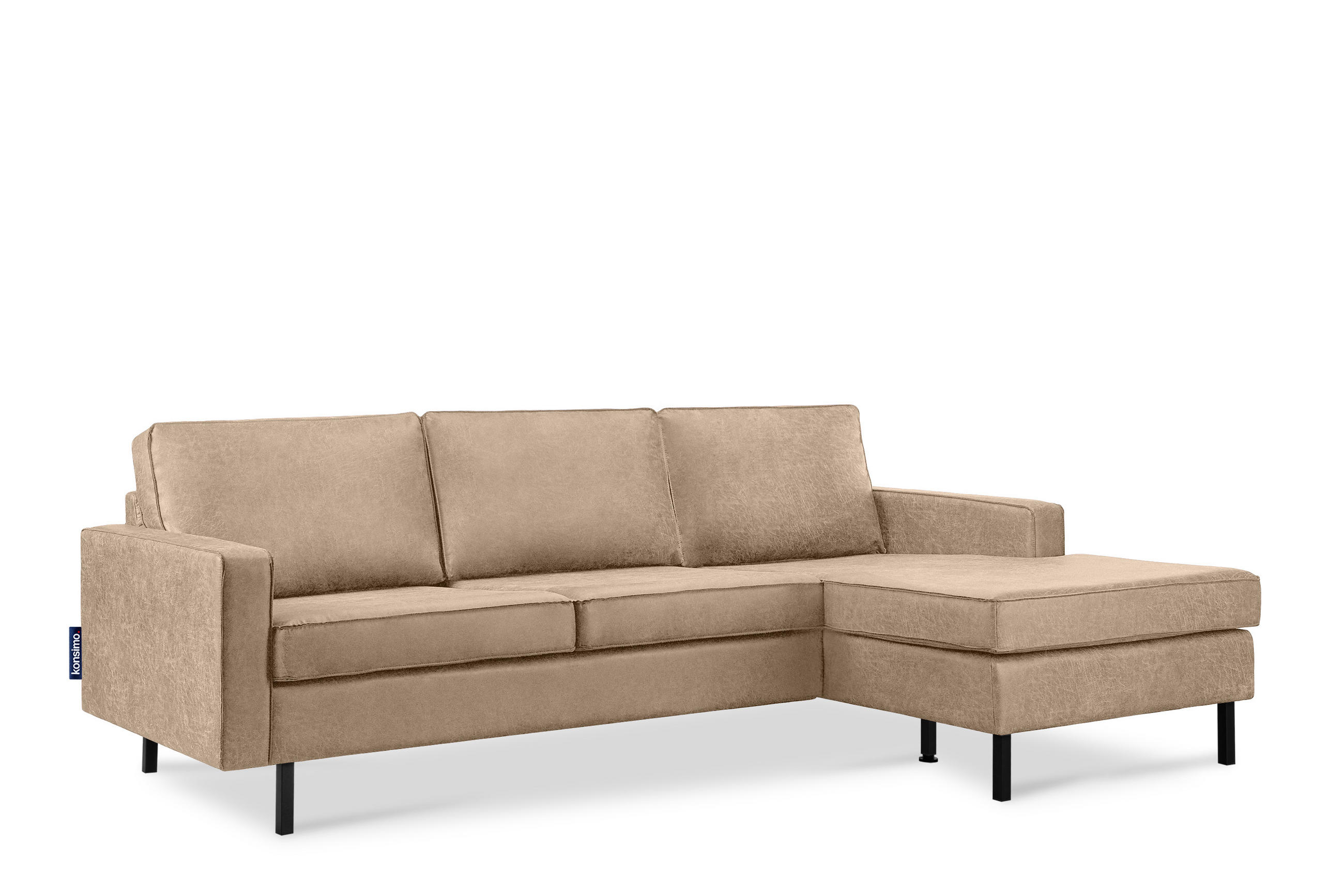 ECKSOFA-RECHTS INVIA mit Armlehnen vintage, Lederoptik-Stoff, beige - Beige/Schwarz, Textil (234/160cm) - KONSIMO®