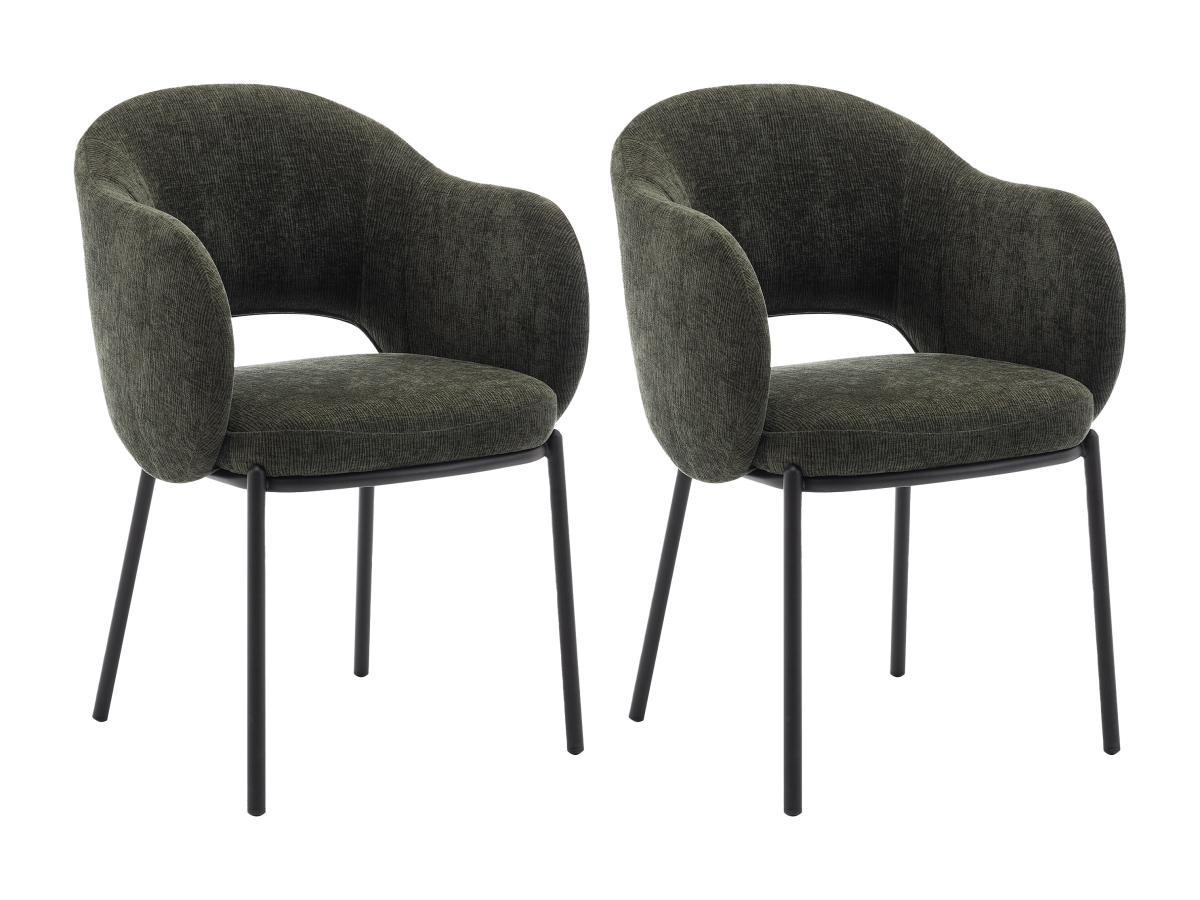 STUHL mit Armlehnen 2er-Set - Strukturstoff & schwarzes Metall - Grün - ACACILIO - Grün, Textil (56/82/55cm) - Vente-Unique