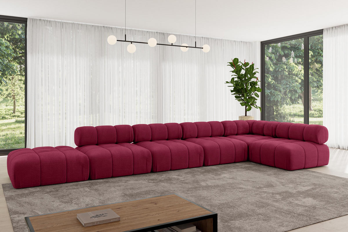 ECKSOFA modulares Sofa Favio-L3 - 475x190x70 cm Bordeauxrot Velours - Bordeaux, Holzwerkstoff/Textil (475/190cm) - ALTDECOR