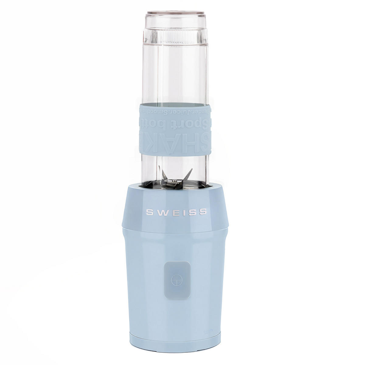 SMOOTHIE Maker MOOV6 Blau, 2 Trinkflaschen à 570 ml mit Reisedeckeln, 4 Edelstahlklingen, 300 W - Blau, Metall (11.3/35/15cm) - SWEISS
