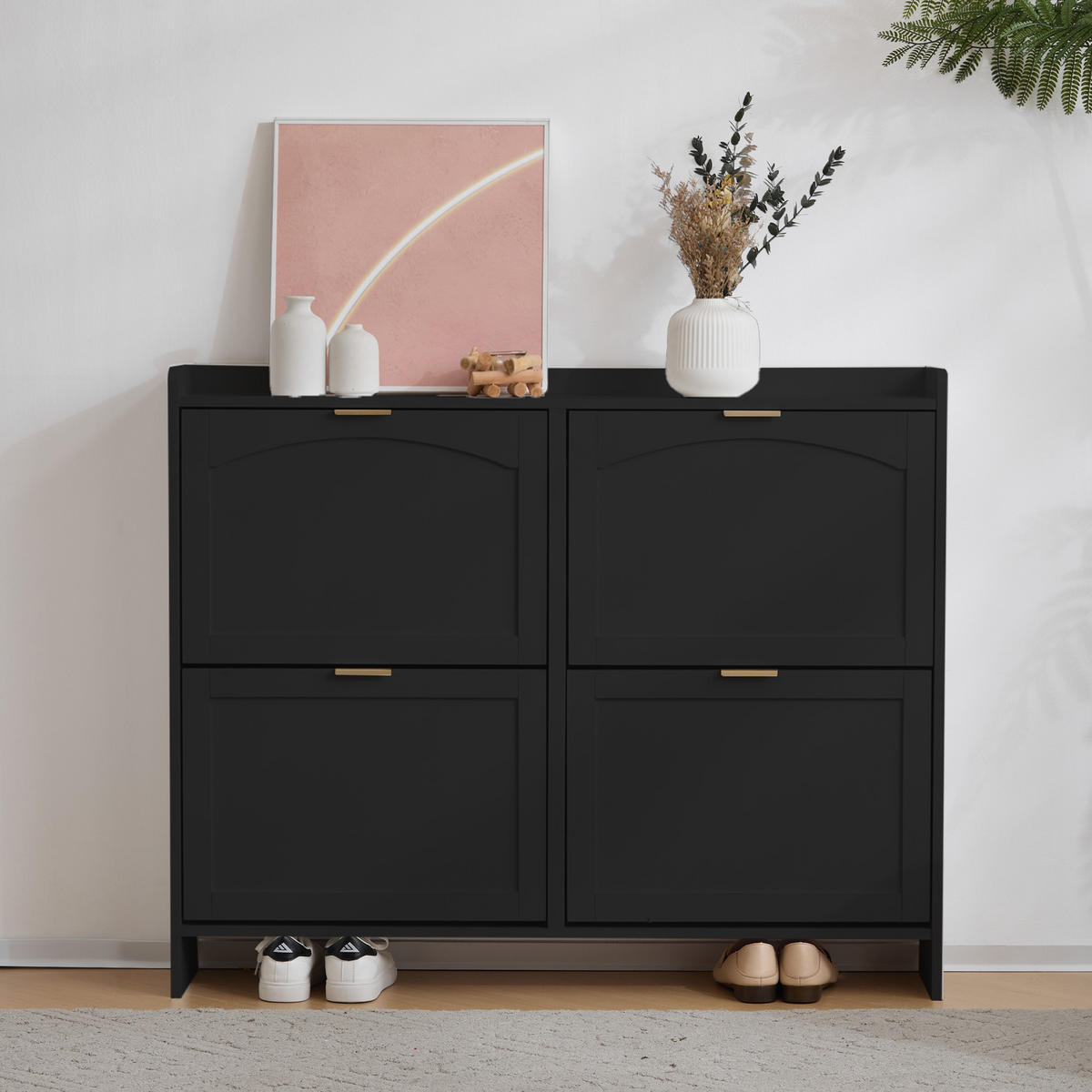 SCHUHSCHRANK Modern 4 Fächer Schwarz 110x24x90cm - Schwarz, Holzwerkstoff (24/90/110cm) - FLIEKS