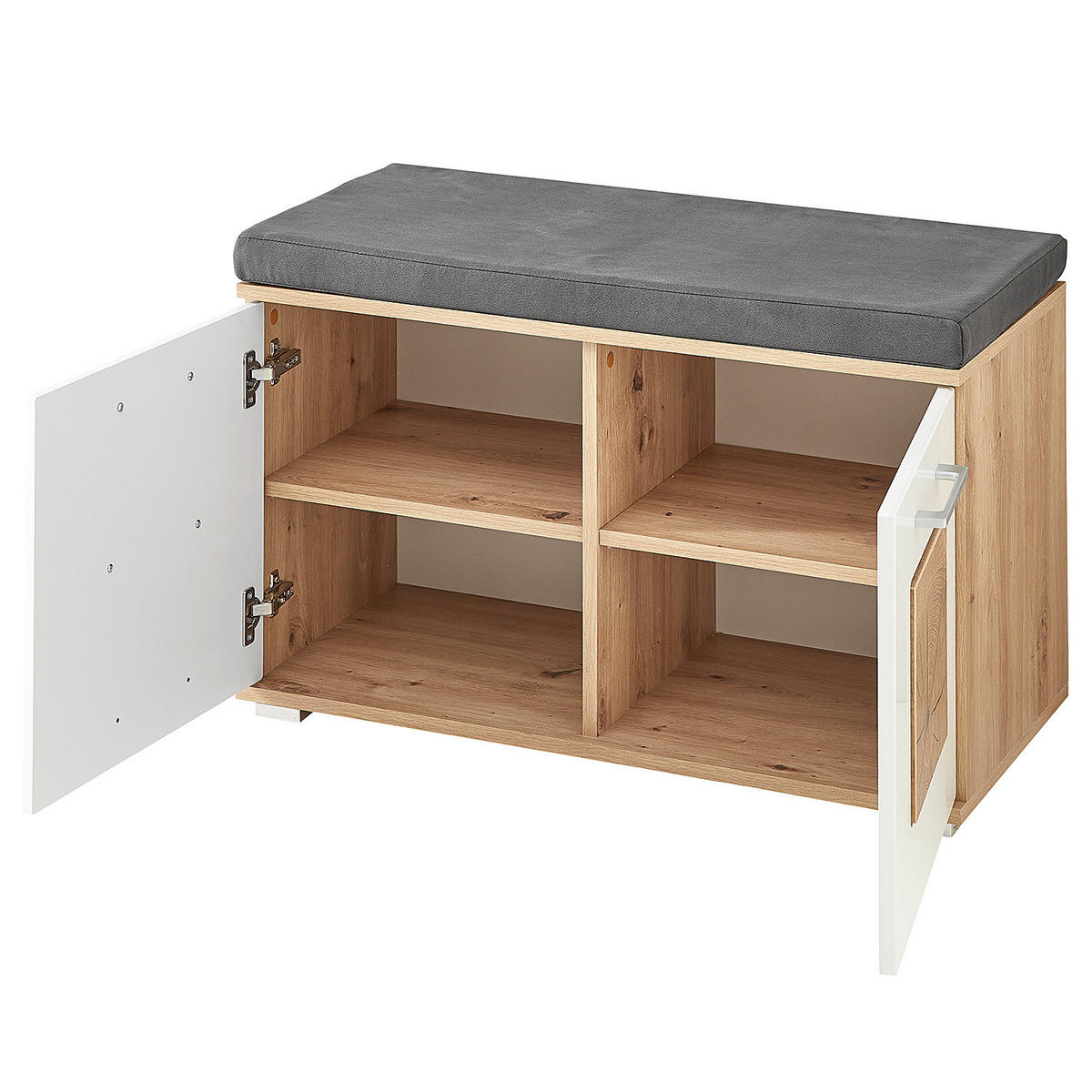 GARDEROBENBANK - Weiß Hochglanz/Silberfarben, Holzwerkstoff/Kunststoff (84/53/38cm) - home24