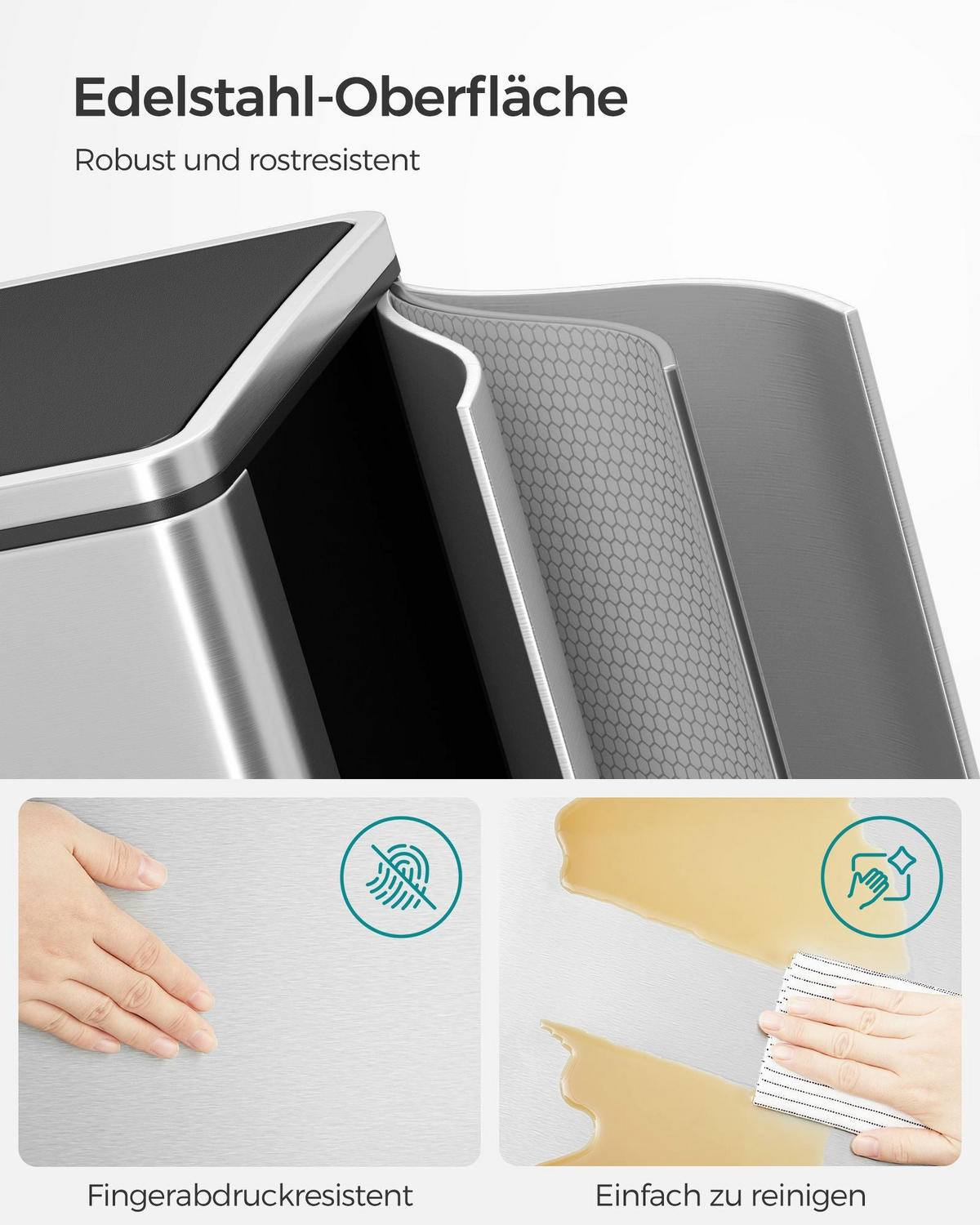 MÜLLEIMER KAMPALA - Silberfarben, Metall (32/65/59cm) - Hansiro