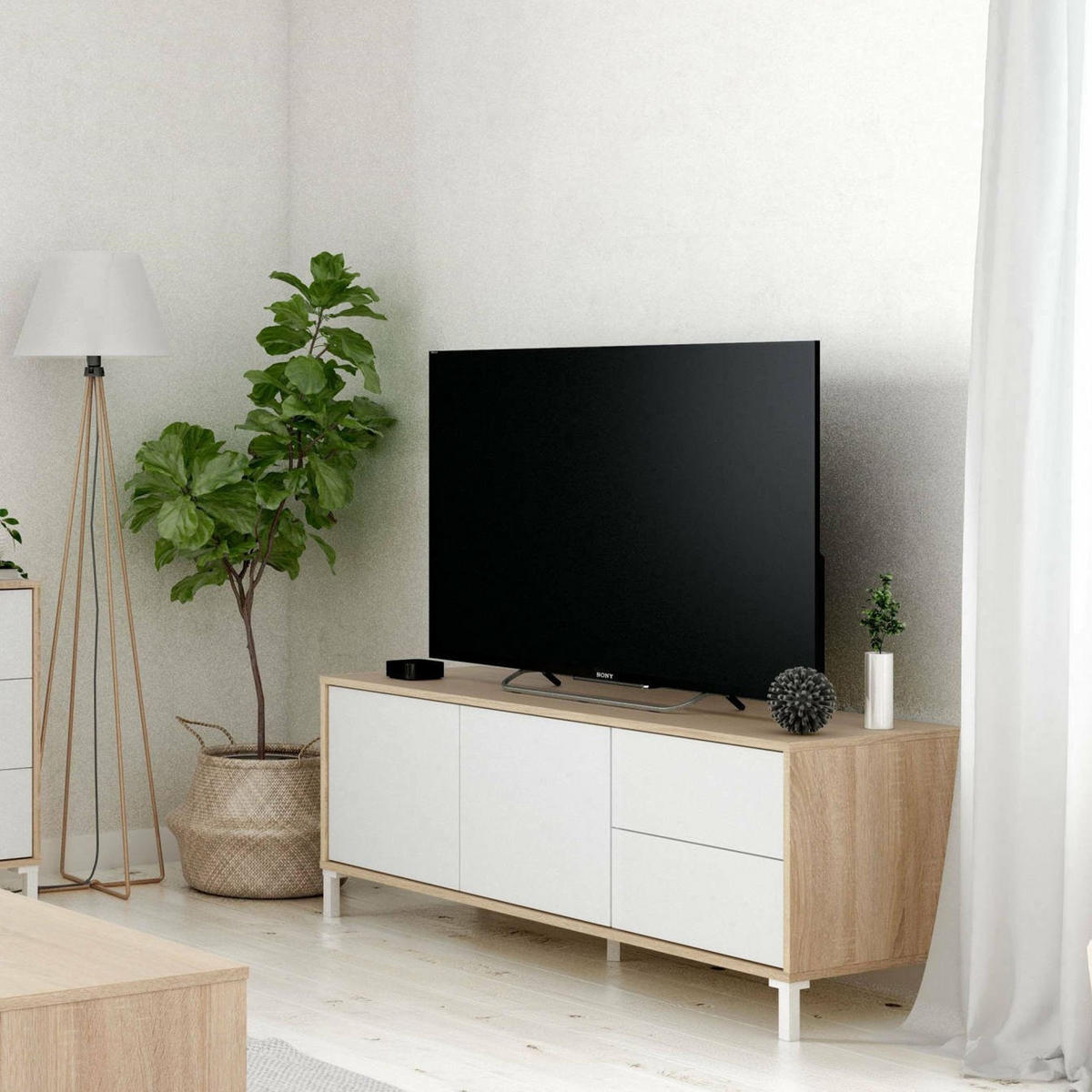 FERNSEHSCHRANK Eiche, Weiß 41/130/47 cm - Wildeiche/Weiß, Holzwerkstoff (130/47/41cm) - DMORA
