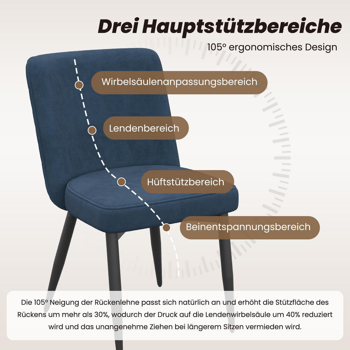 ESSZIMMERSTUHL 2 Stück, Samtstoff in Dunkelblau - Dunkelblau, Textil (48/85/63cm) - KOMHTOM