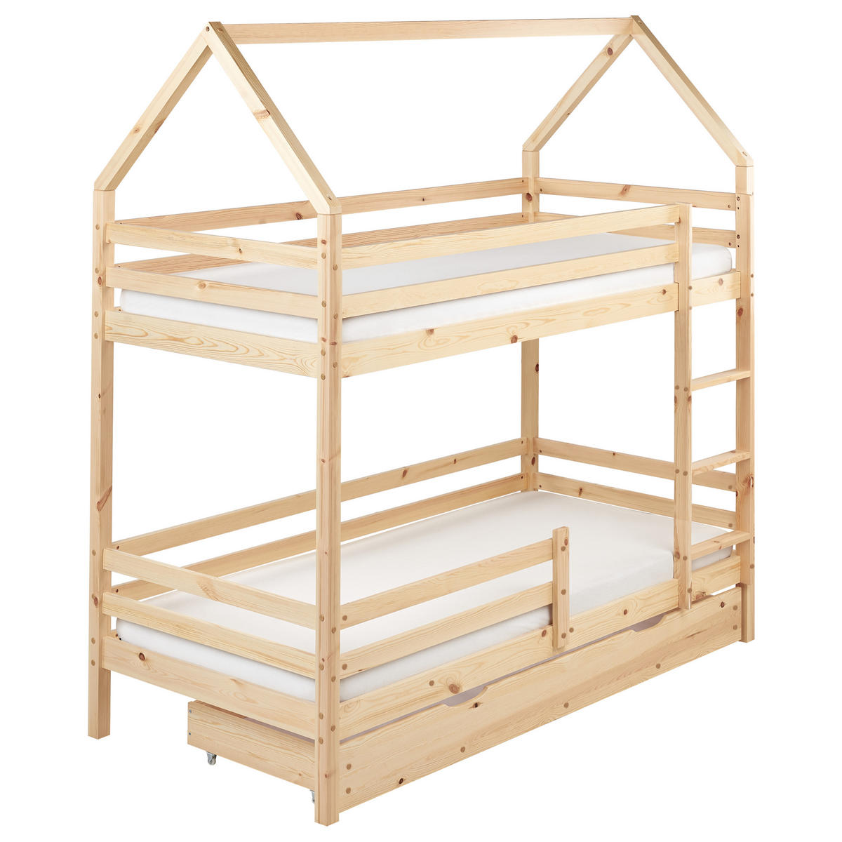 HOCHBETT mit Schaubladen 90x200 cm Braun Girgols - Hellbraun, Holz (90/200cm) - Beliani